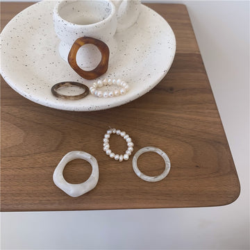 Vintage Fashion Resin Imitation Pearl Beaded Forefinger Rings For Women Trendy 3pcs/set Simple Charm Party Jewelry Knuckle Rings daiiibabyyy